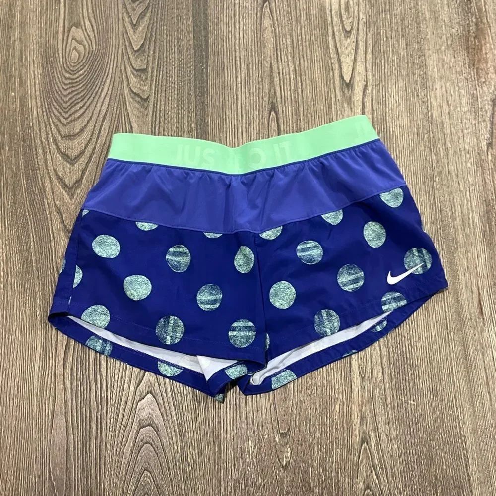 Nike Dri-Fit Running Shorts Polka Dot High-Rise Elastic Waist Blue Green Size M